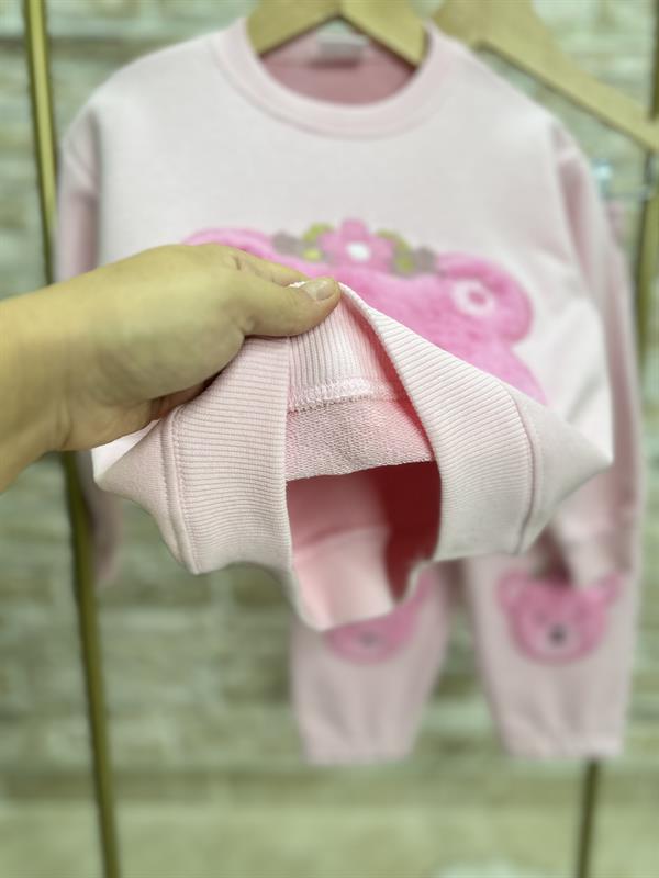 Kız Çocuk 3 İplik Ayıcık Detaylı Takım