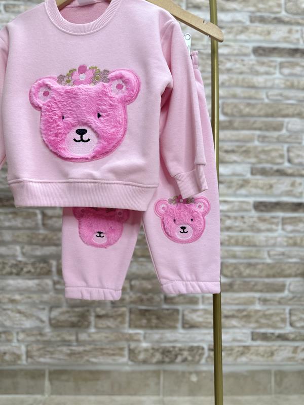 Kız Çocuk 3 İplik Ayıcık Detaylı Takım