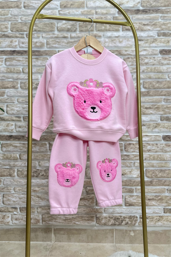 Kız Çocuk 3 İplik Ayıcık Detaylı Takım