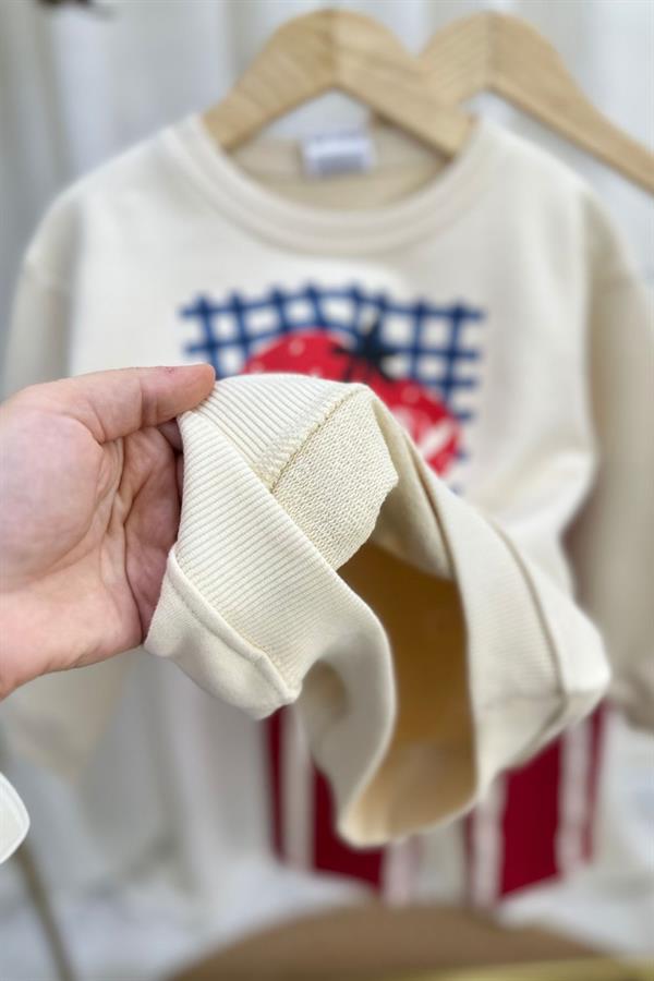 Kız Çocuk 3 İplik Berry Kırmızı Çizgili Takım