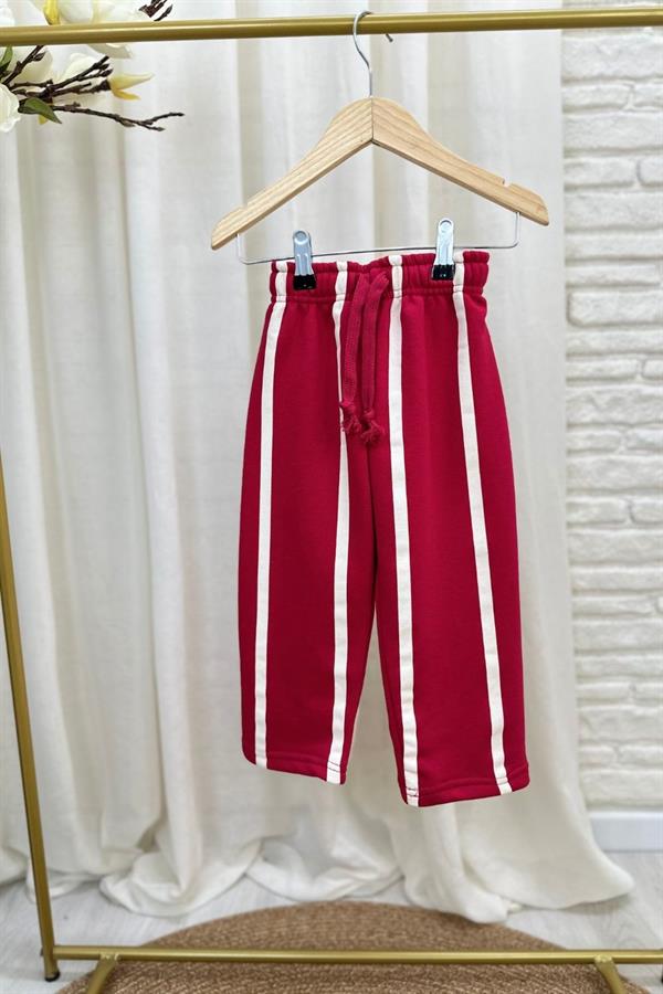 Kız Çocuk 3 İplik Berry Kırmızı Çizgili Takım