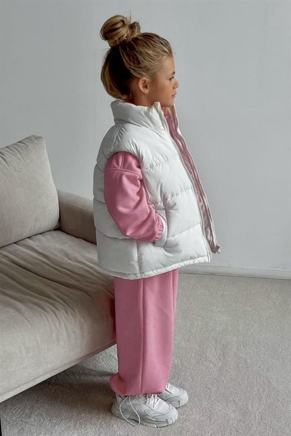 Kız Çocuk 3 İplik Bisiklet Yaka Laciel Pembe Takım