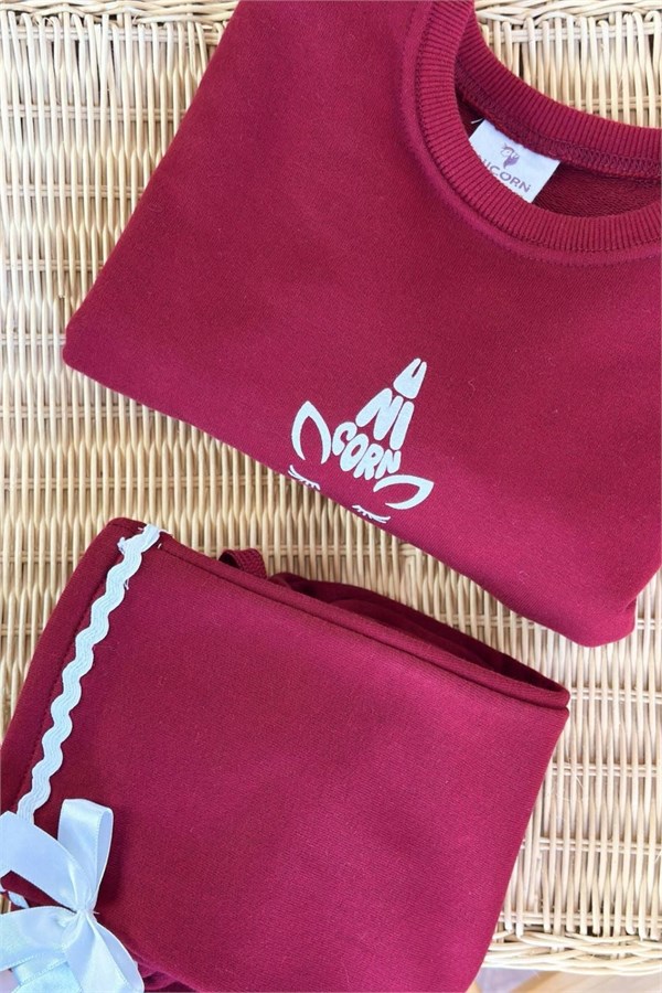 Kız Çocuk  3 İplik Bowtie Bordo Takım