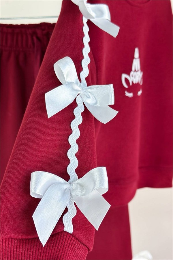 Kız Çocuk  3 İplik Bowtie Bordo Takım