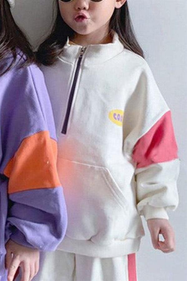 Kız Çocuk 3 İplik Cool Dik Yaka Beyaz Yaka Takım