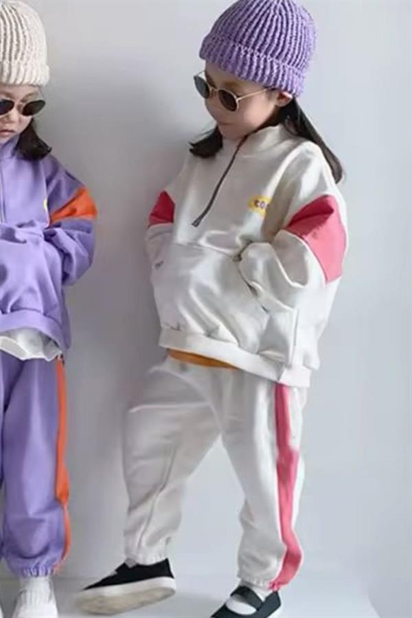 Kız Çocuk 3 İplik Cool Dik Yaka Beyaz Yaka Takım