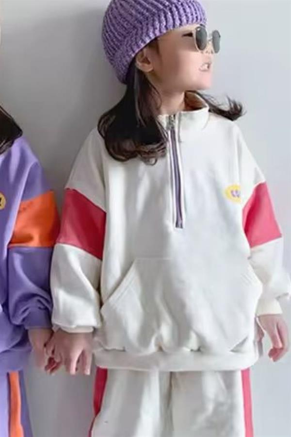 Kız Çocuk 3 İplik Cool Dik Yaka Beyaz Yaka Takım