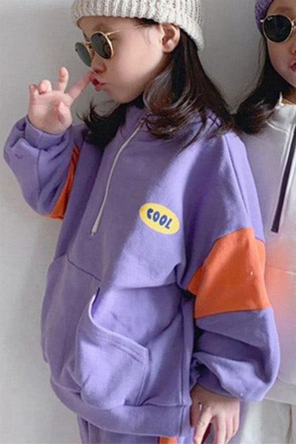 Kız Çocuk 3 İplik Cool Dik Yaka Lila Yaka Takım