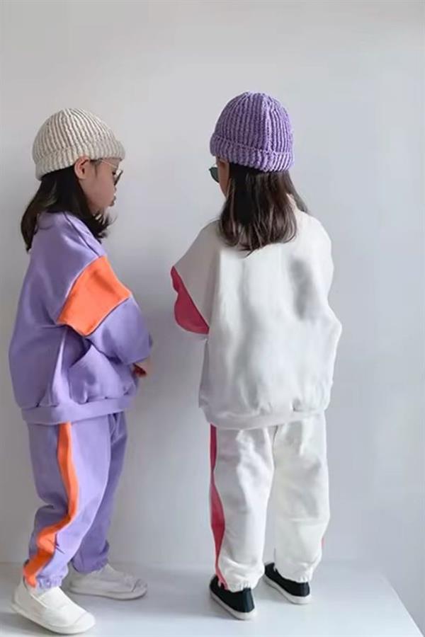 Kız Çocuk 3 İplik Cool Dik Yaka Lila Yaka Takım