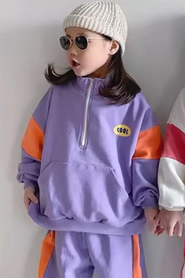 Kız Çocuk 3 İplik Cool Dik Yaka Lila Yaka Takım