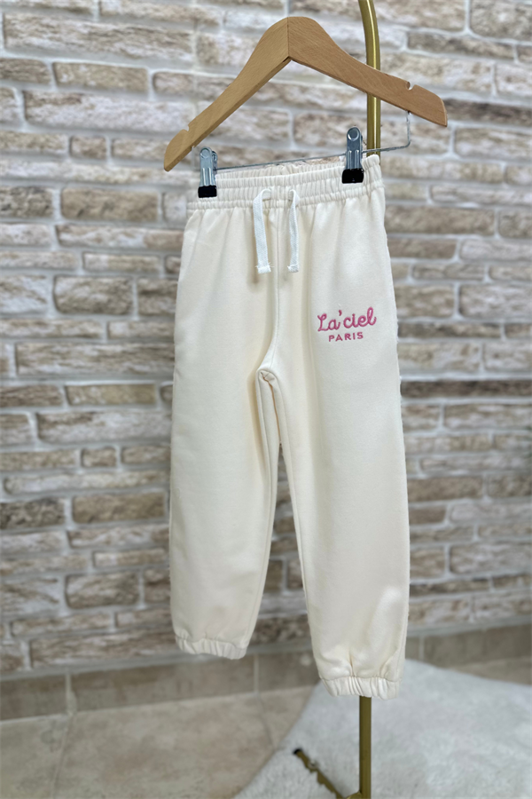 Kız Çocuk 3 İplik  Ekru Yarım Fermuarlı İkili Takım