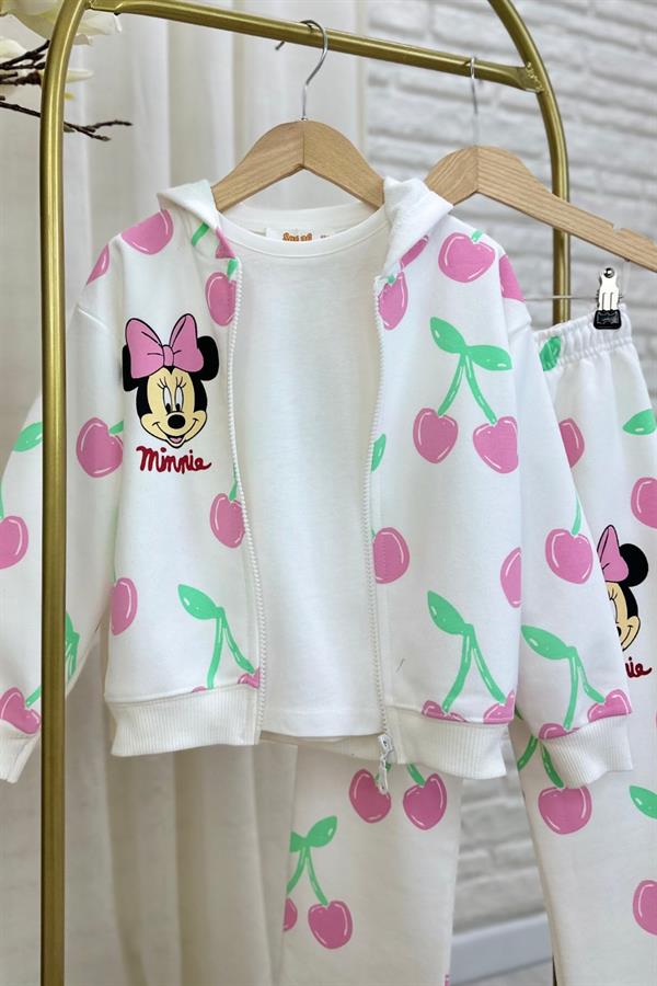 Kız Çocuk 3 İplik Fermuarlı Minnie Takım