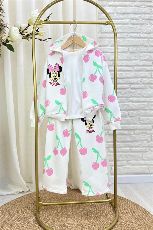 Kız Çocuk 3 İplik Fermuarlı Minnie Takım