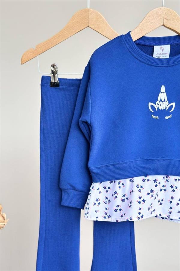 Kız Çocuk 3 İplik Gömlek Detaylı Laci Taytlı Takım