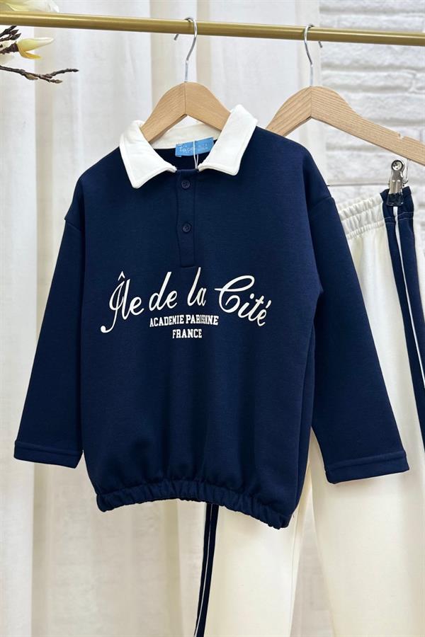 Kız Çocuk 3 İplik Gömlek Yaka Lacivert Takım