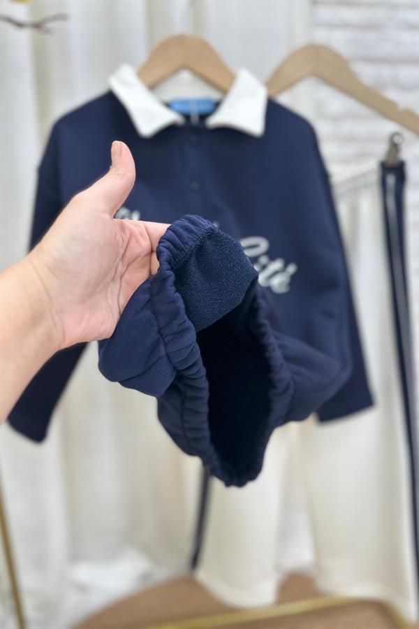 Kız Çocuk 3 İplik Gömlek Yaka Lacivert Takım