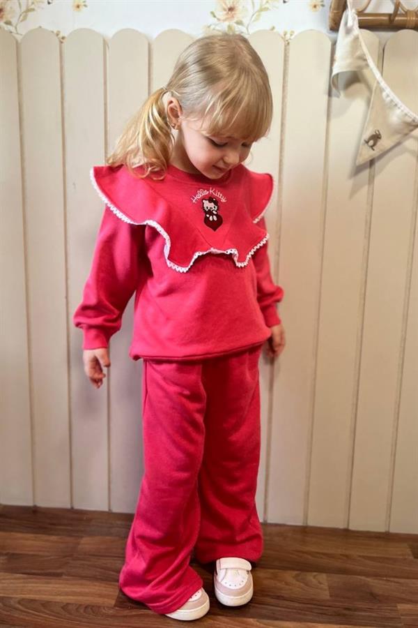 Kız Çocuk 3 İplik Hello Kity Fuşya Takım