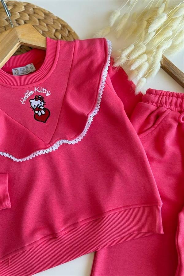 Kız Çocuk 3 İplik Hello Kity Fuşya Takım