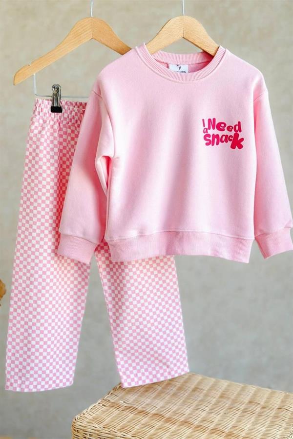 Kız Çocuk 3 İplik İ Need Dokuma Pantolon Pembe Takım