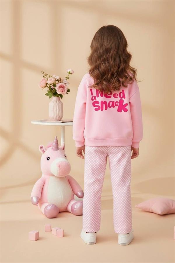 Kız Çocuk 3 İplik İ Need Dokuma Pantolon Pembe Takım