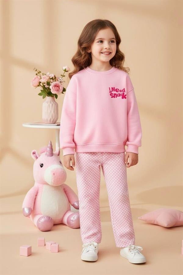 Kız Çocuk 3 İplik İ Need Dokuma Pantolon Pembe Takım