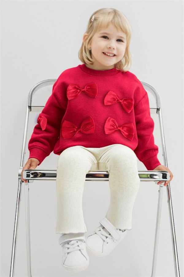 Kız Çocuk 3 İplik Kurdele Detaylı İspanyol Taytlı Takım