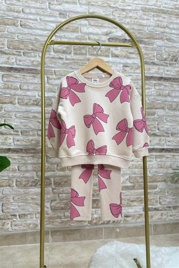 Kız Çocuk 3 İplik Kurdele Detaylı Tayt Takım