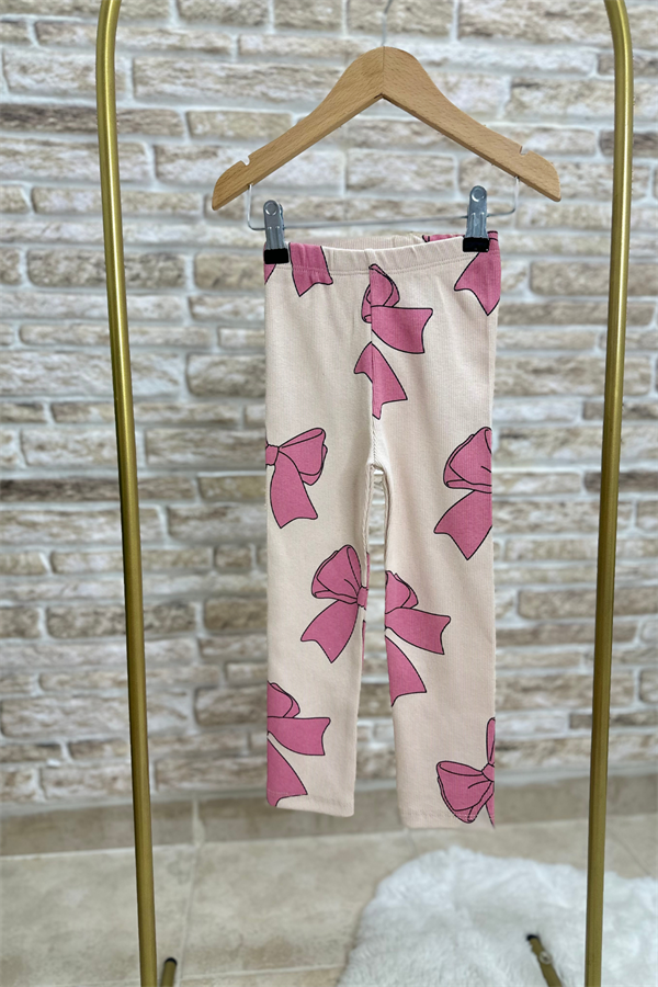 Kız Çocuk 3 İplik Kurdele Detaylı Tayt Takım