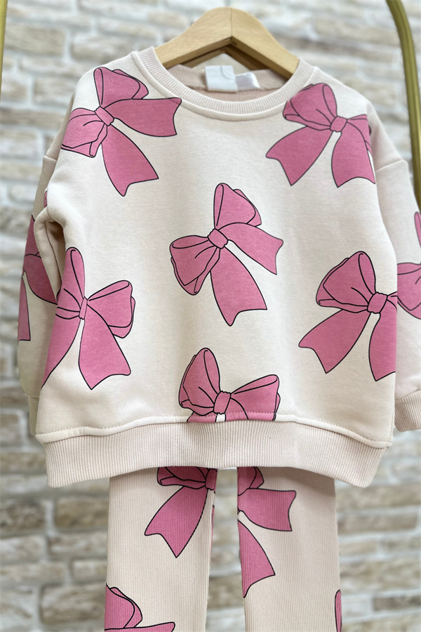 Kız Çocuk 3 İplik Kurdele Detaylı Tayt Takım