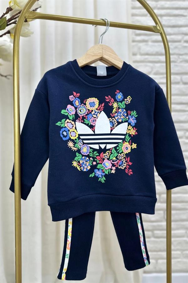 Kız Çocuk 3 İplik Lacivert Adids Taytlı Takım