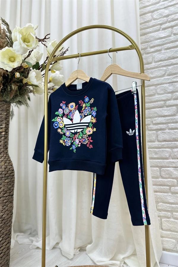 Kız Çocuk 3 İplik Lacivert Adids Taytlı Takım