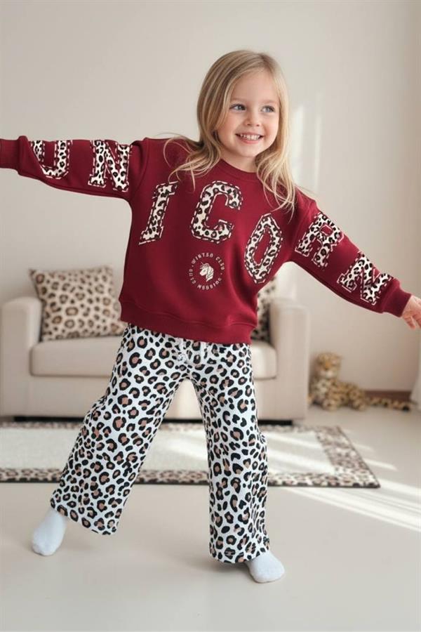 Kız Çocuk 3 İplik Leoparlı Winter Takım