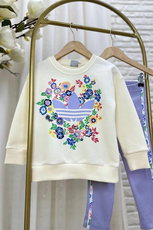 Kız Çocuk 3 İplik Lila Adids Taytlı Takım