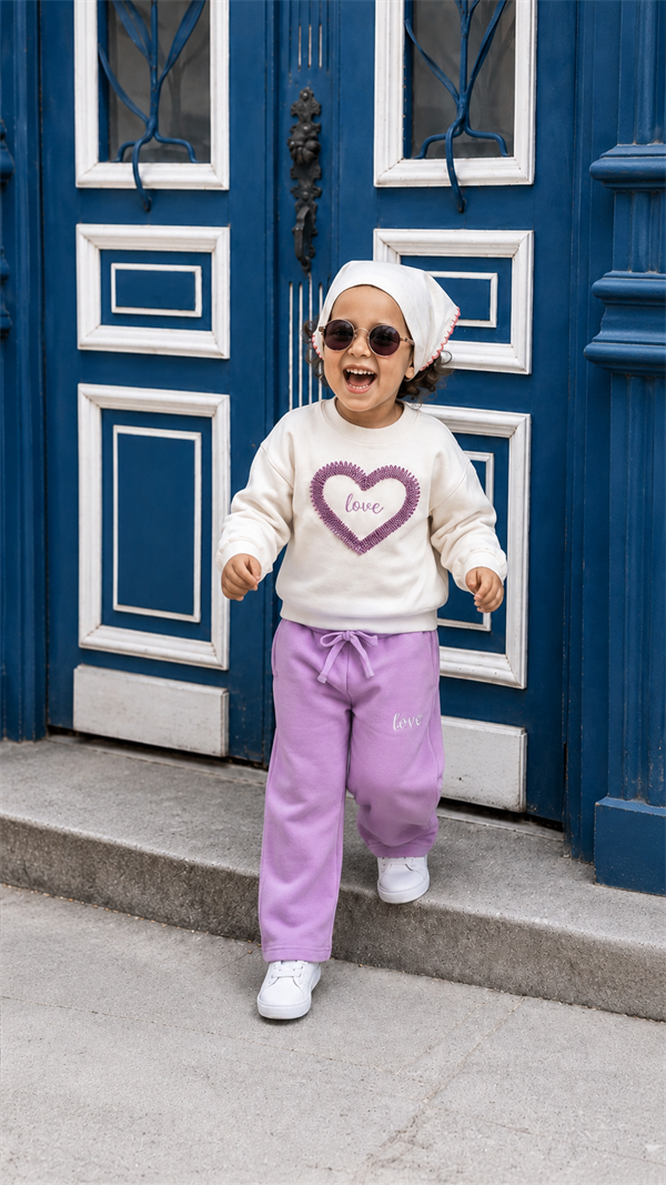Kız Çocuk 3 İplik Love Lila Takım