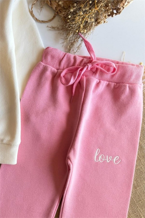 Kız Çocuk 3 İplik Love Pembe Takım