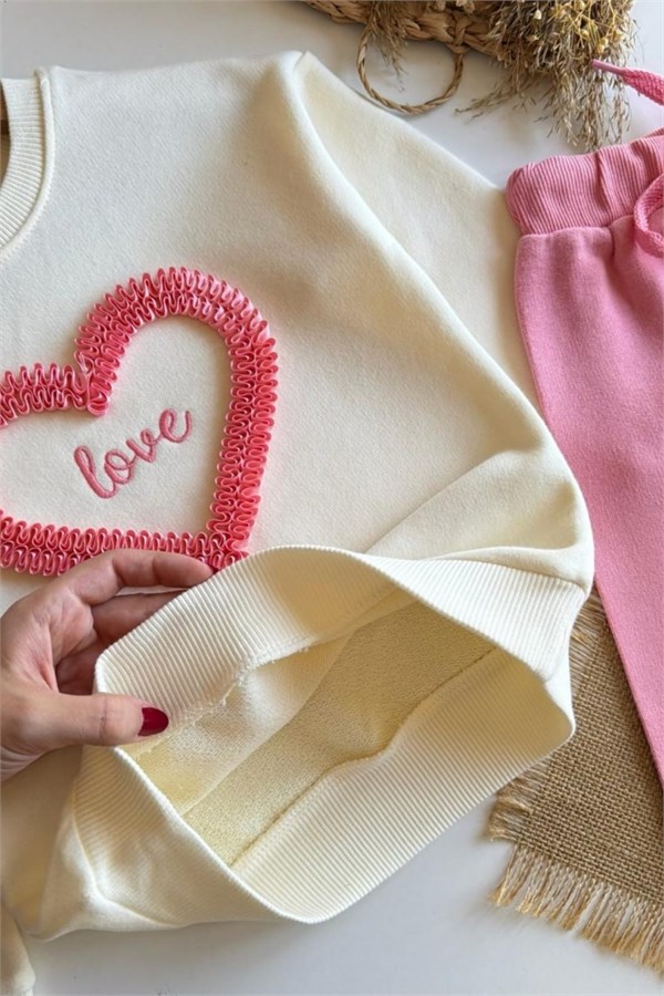 Kız Çocuk 3 İplik Love Pembe Takım