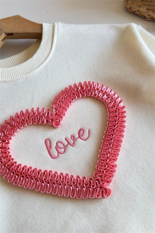 Kız Çocuk 3 İplik Love Pembe Takım