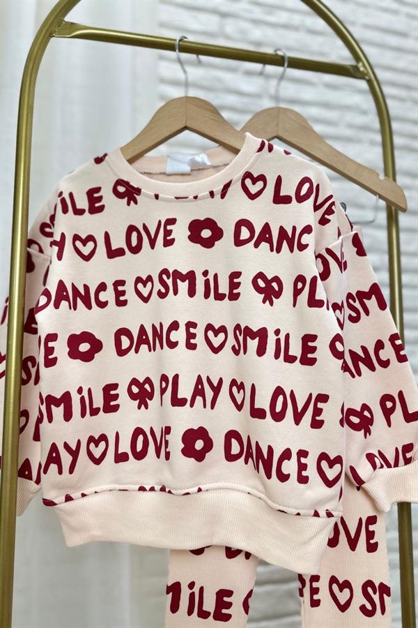 Kız Çocuk 3 iplik Love Smile Taytlı Takım