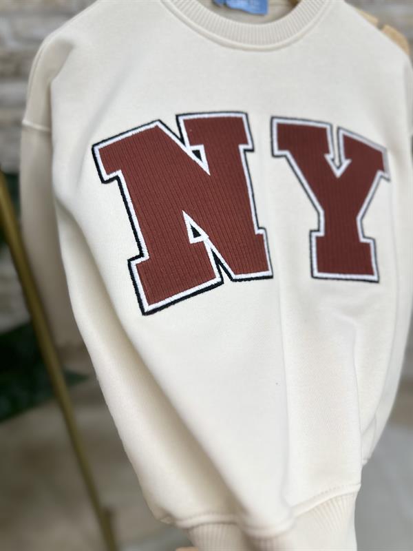 Kız Çocuk 3 İplik Ny Kahve Ekru Taytlı Takım