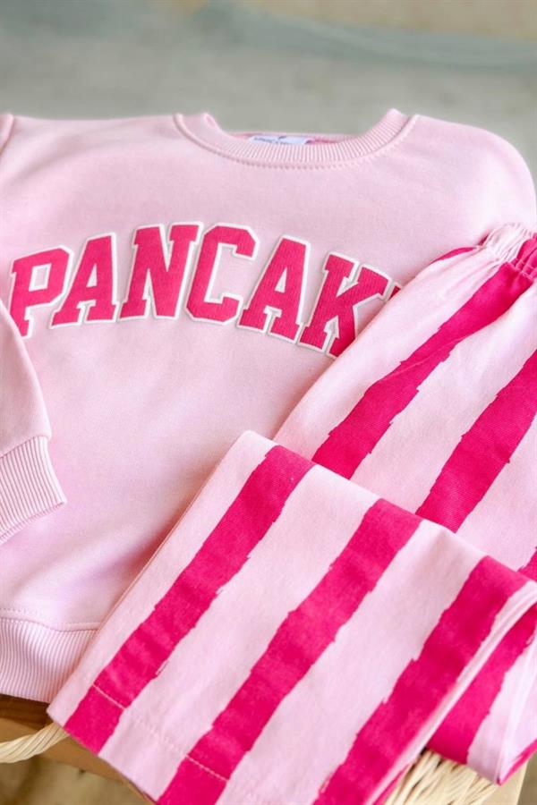 Kız Çocuk 3 İplik Pancake Sweat Canvas Pantalonlu Takım