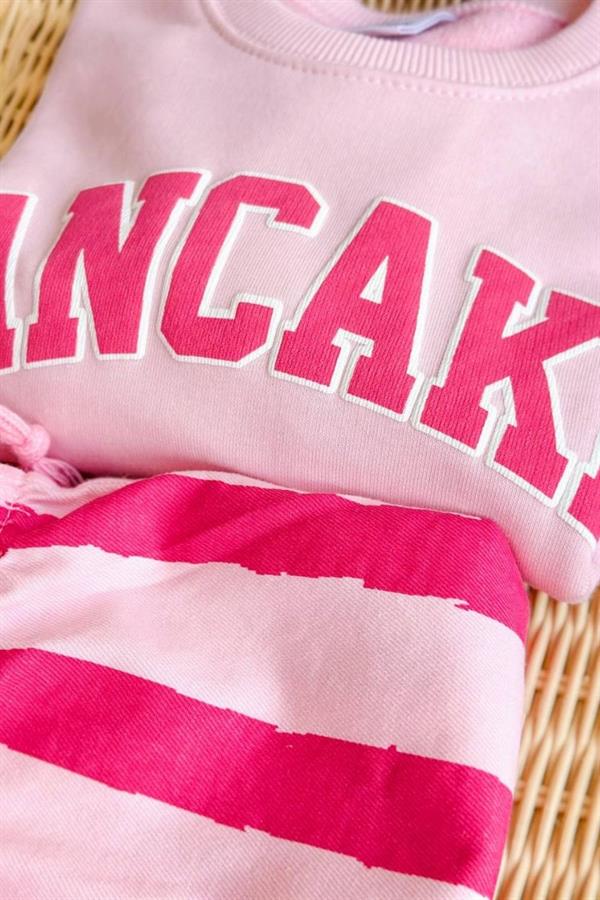 Kız Çocuk 3 İplik Pancake Sweat Canvas Pantalonlu Takım