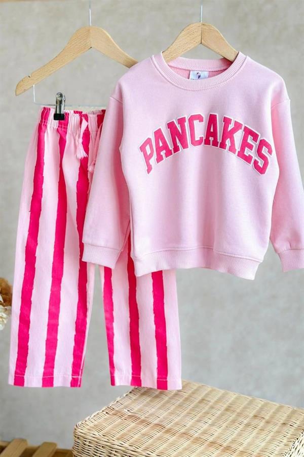 Kız Çocuk 3 İplik Pancake Sweat Canvas Pantalonlu Takım