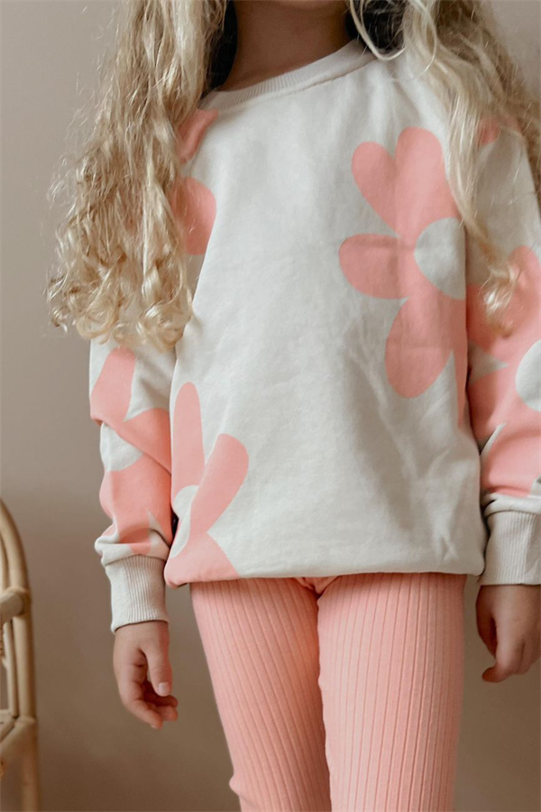 Kız Çocuk 3 İplik Papatyalı Taytlı Takım