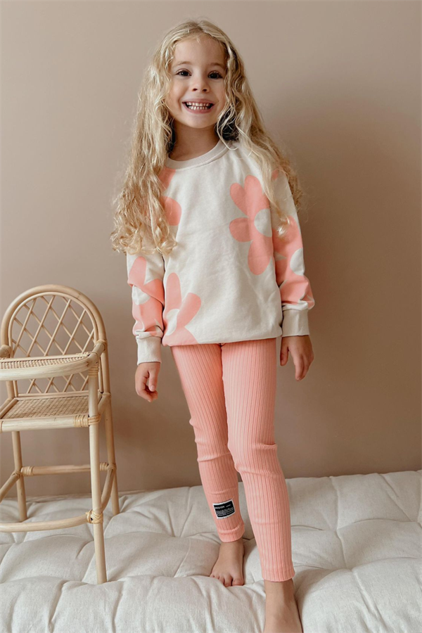 Kız Çocuk 3 İplik Papatyalı Taytlı Takım