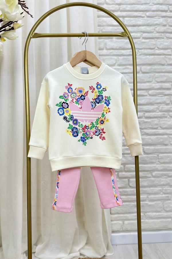 Kız Çocuk 3 İplik Pembe Adids Taytlı Takım