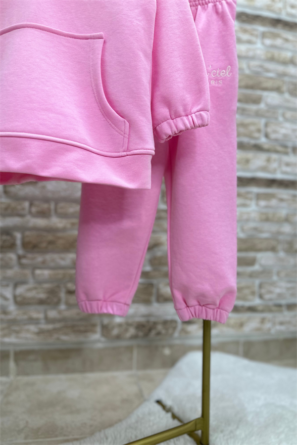 Kız Çocuk 3 İplik  Pembe Yarım Fermuarlı İkili Takım