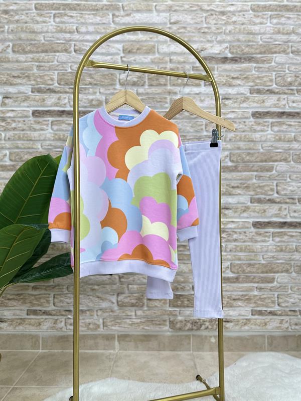 Kız Çocuk 3 İplik Renkli Tunikli Tayt Takım