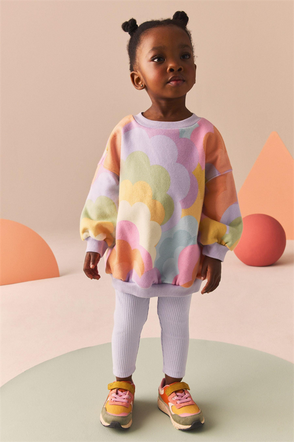 Kız Çocuk 3 İplik Renkli Tunikli Tayt Takım