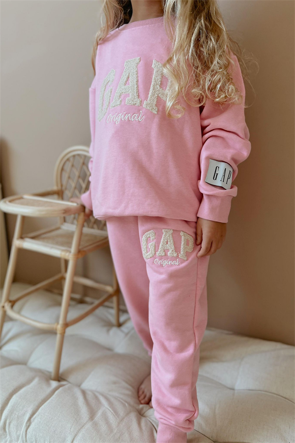 Kız Çocuk 3 İplik Süzene Nakışlı Pembe Gap Takım