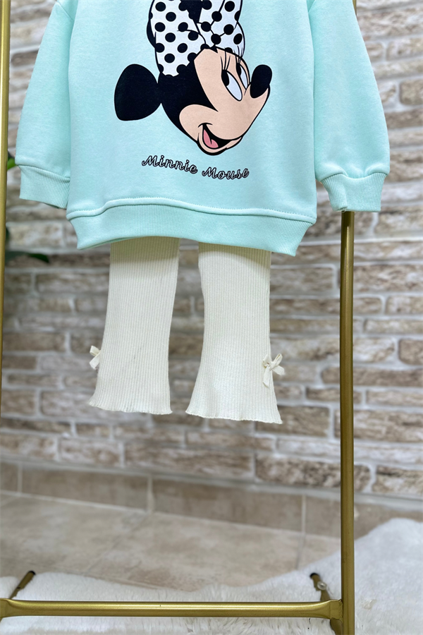 Kız Çocuk 3 İplik Turkuaz Minnie Tayt Takım